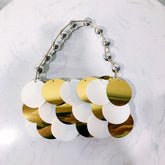 Sac à main en perles à cordes décontracté pour femmes, sac à main en perles à paillettes platine fait à la main